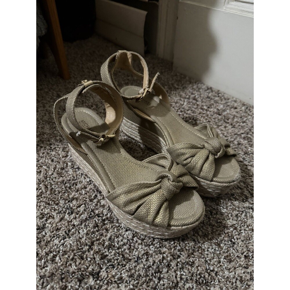 Michael Kors Women’s Gold Metallic Espadrille Platform Wedge Sandals 7.5
